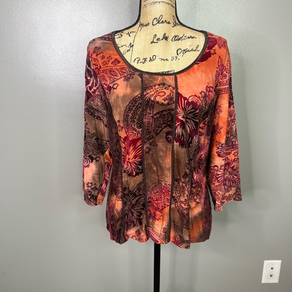 Sere Nade velvet burnout‎ floral shirt size 1x bohemian boho hippie bohostyle